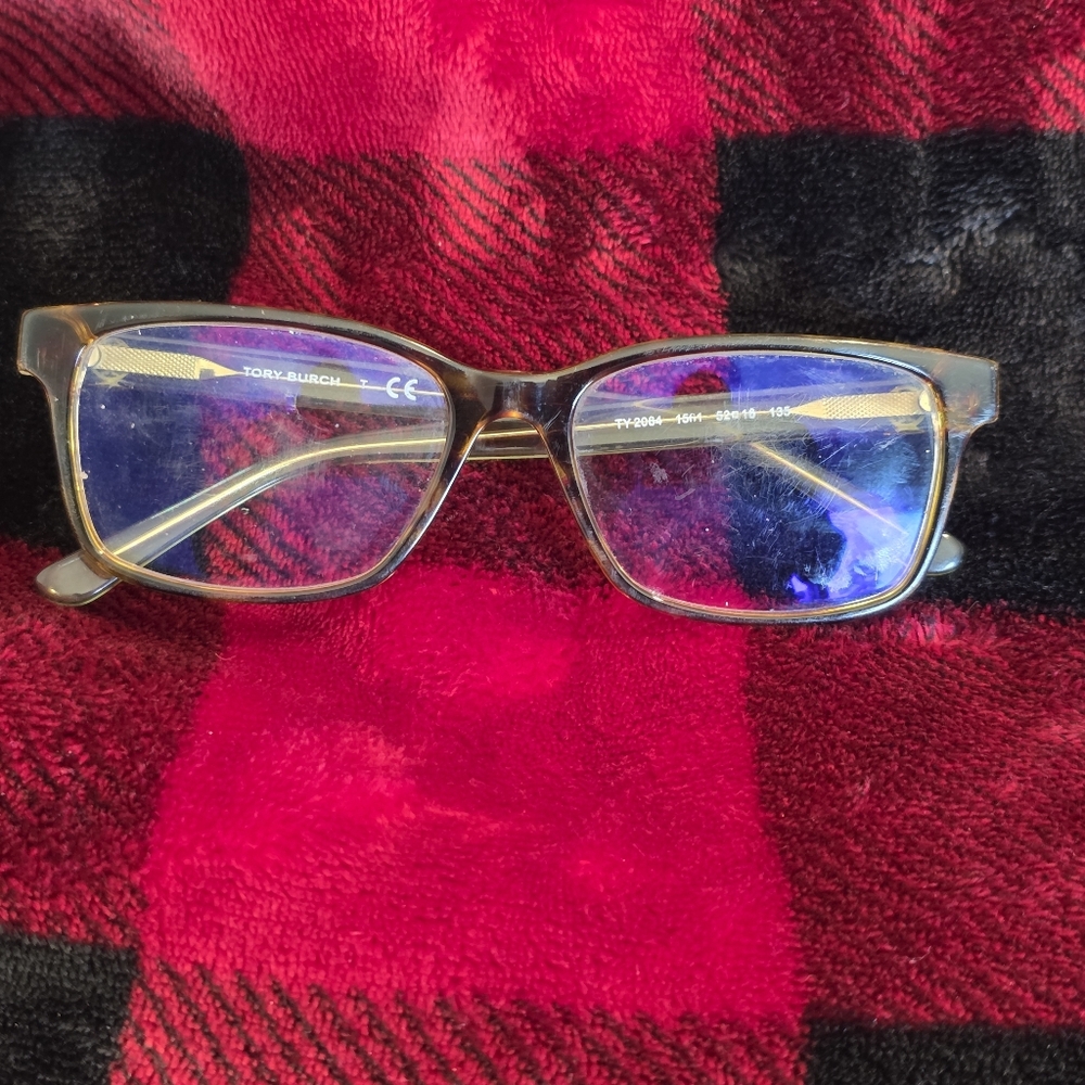 Tory Burch Clear Light Brown Rectangular Eyeglass… - image 1